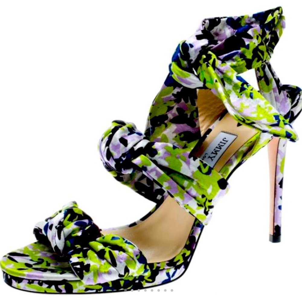 Jimmy Choo Multicolor Floral Satin Kris Knot Heels Size 37